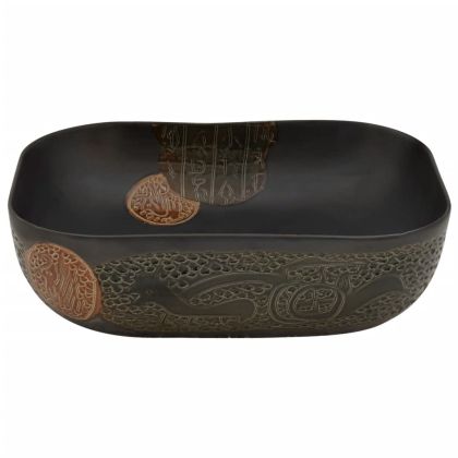 Мивка за плот, черна, правоъгълна, 48x37,5x13,5 см, керамика