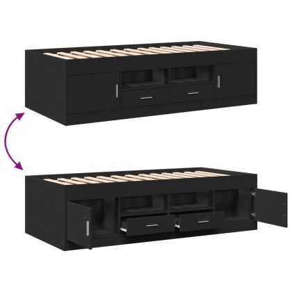 Дневно легло с чекмеджета, без матрак, черно, 90x190 см