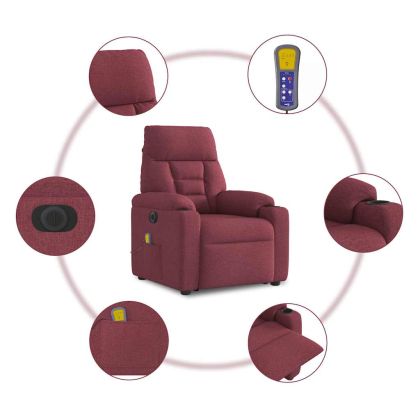 Електрически масажен наклоняем стол, виненочервен, текстил