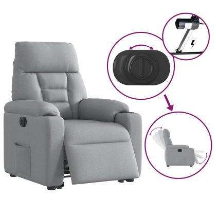 Електрически изправящ реклайнер стол, светлосив, текстил