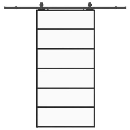 Плъзгаща се врата с механизъм черна 102x205 см ESG стъкло