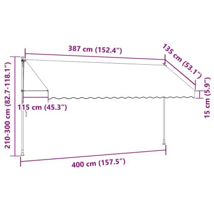 Ръчно прибиращ се сенник, 400 см, антрацит