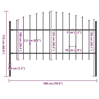 Градинска ограда Woerden с връх тип копие, стомана, 170x125 см, черна