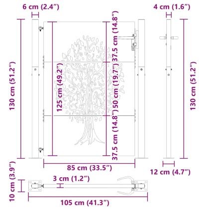 Градинска порта 100x125 см, кортенова стомана, дизайн с дърво