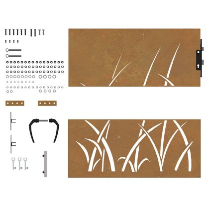 Градинска порта 85x100 см, дизайн с кортен стомана и трева