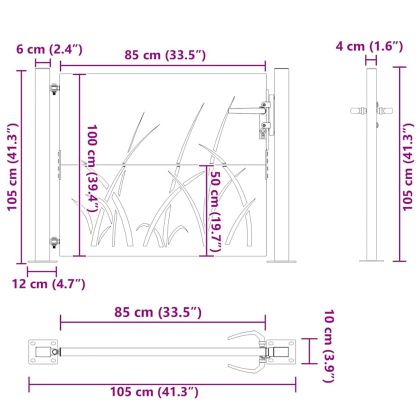 Градинска порта 100x100 см, дизайн с кортен стомана и трева