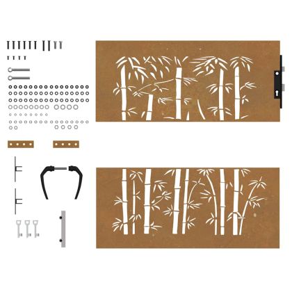 Градинска порта 85x100 см, кортенова стомана, дизайн от бамбук