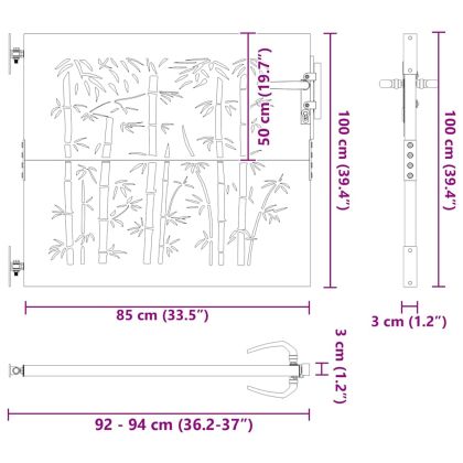 Градинска порта 85x100 см, кортенова стомана, дизайн от бамбук