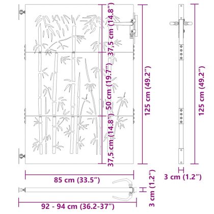 Градинска порта 85x125 см, кортенова стомана, дизайн от бамбук