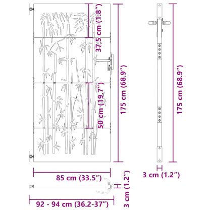 Градинска порта 85x175 см, кортенова стомана, дизайн от бамбук
