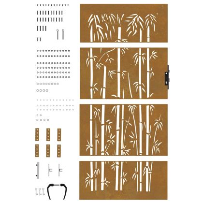 Градинска порта 85x200 см, кортенова стомана, дизайн от бамбук