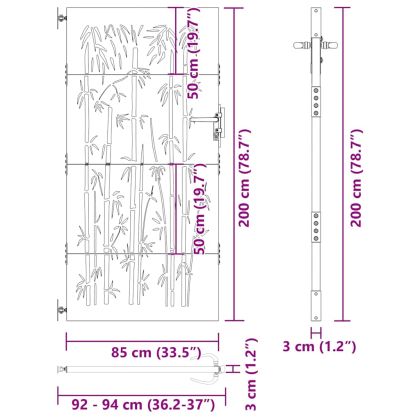 Градинска порта 85x200 см, кортенова стомана, дизайн от бамбук