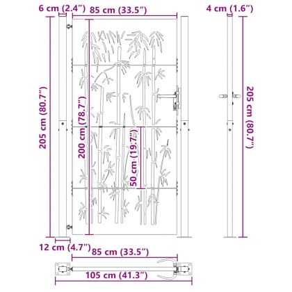 Градинска порта 100x200 см, кортенова стомана, дизайн от бамбук