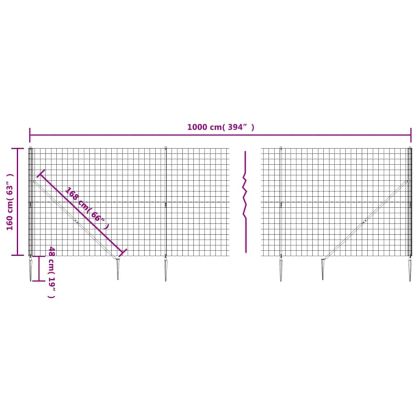 Ограда от телена мрежа с шипове, антрацит, 1,6x10 м
