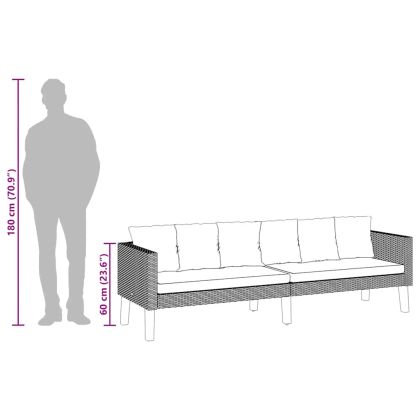 3-местен градински диван с възглавници, полиратан, черен