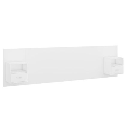 Горна табла за легло с шкафчета, бяла, инженерно дърво