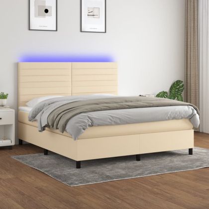 Боксспринг легло с матрак и LED, кремаво, 160x200 см, плат