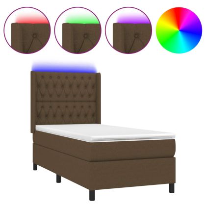 Боксспринг легло с матрак и LED, тъмнокафяво, 80x200 см, плат