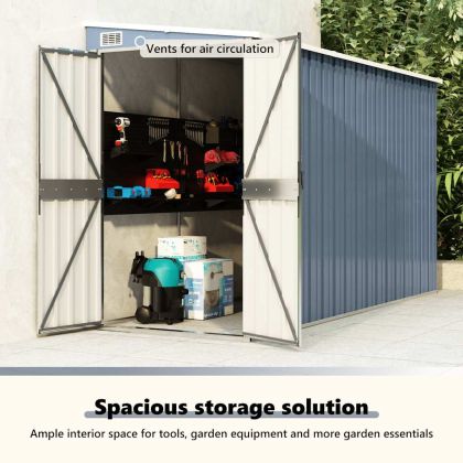 Градинска барака, сива, 118x288x178 см, поцинкована стомана