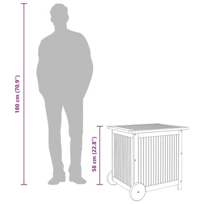 Градинска кутия за съхранение с колела 60x50x58 см акация масив