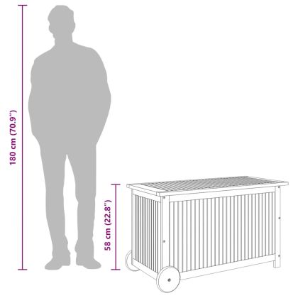 Градинска кутия за съхранение с колела 90x50x58 см акация масив