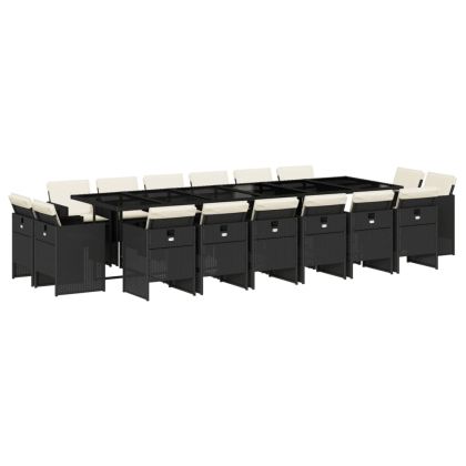 Градински комплект с възглавници 17 части полиратан черен