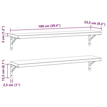 Стенни рафтове 2 бр 100x23,5 см черни неръждаема стомана