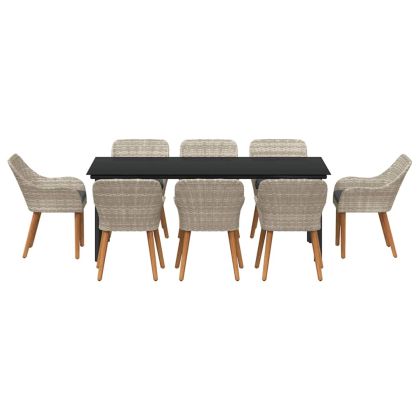 Комплект за хранене в градината 9 pcs Светлосиво полиратан