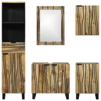 Комплект мебели за баня с чекмедже 5 pcs Кафяво Инженерно дърво