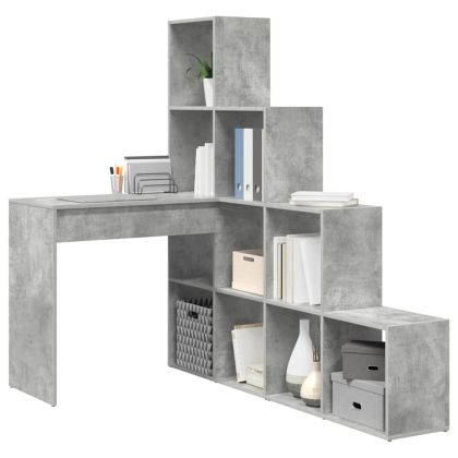 Ъглово бюро с рафт Циментено сиво 101,5 x 149,5 x 149,5 см