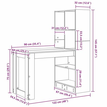 Бюро Дъб Инженерна дървесина 122 x 67 x 145 см