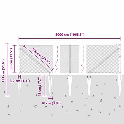 Стълб за ограда. Сив 50 x 0,8 м (13 мм мрежа) Стомана и PVC