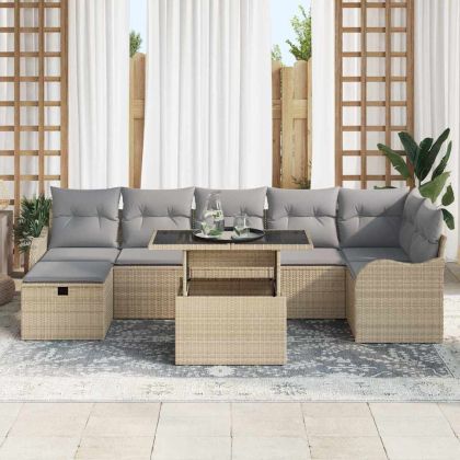 Градински Софа Комплект с възглавница 8 pcs Бежово Полиратан