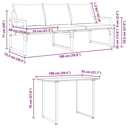Градински Софа Комплект с възглавница 6 pcs Черно Стомана
