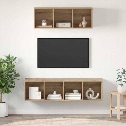 Комплект ТВ шкаф 2 pcs Дъб Инженерно дърво