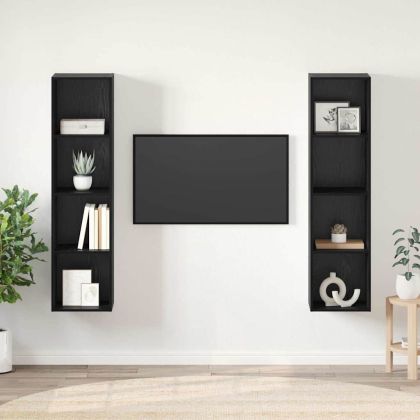Комплект ТВ шкаф 2 pcs Черно 37 x 37 x 142,5 см Инженерно дърво