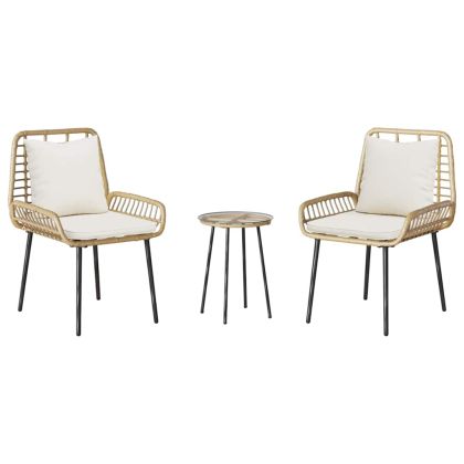 Комплект за хранене в градината 3 pcs Кафяв и Кремав полиратан