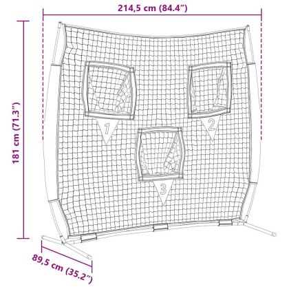 Мрежа за тренировки по бейзбол Черно 214,5 x 89,5 x 181 см