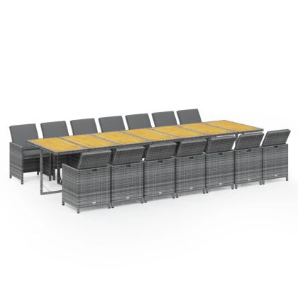 Градински комплект с възглавници 15 части полиратан сив