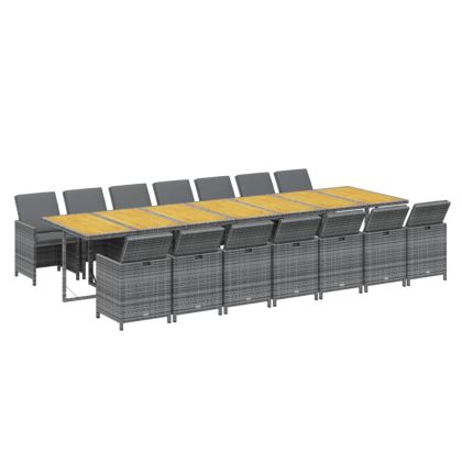 Градински комплект с възглавници 15 части полиратан сив