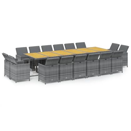 Градински комплект с възглавници 17 части полиратан сив