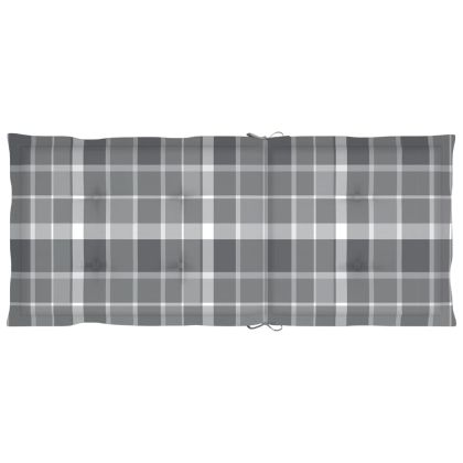 Градински столове, 4 бр, възглавници на сиво каре, тик масив