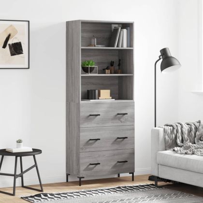Висок шкаф, сив сонома, 69,5x34x180 см, инженерно дърво