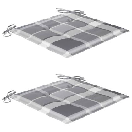 Градински столове, 2 бр, възглавници на сиво каре, тик масив