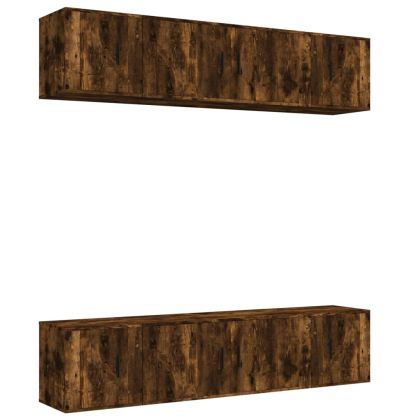 Комплект ТВ шкафове от 6 части, опушен дъб, инженерно дърво