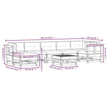 Градински комплект с възглавници, 8 части, дугласко дърво масив