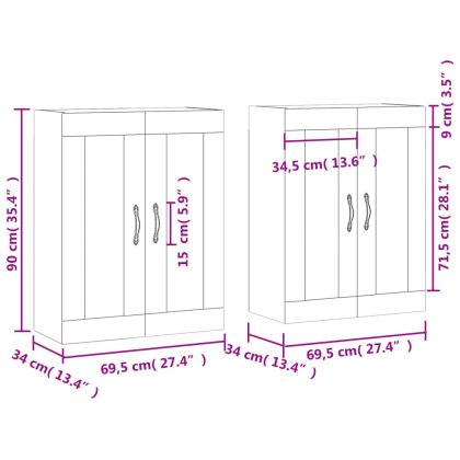 Стенни шкафове, 2 бр, бетонно сиви, инженерно дърво