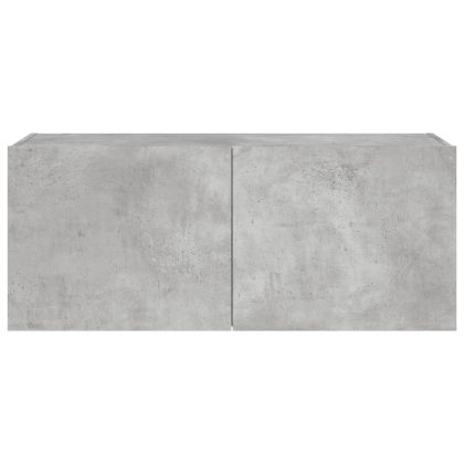 Стенен ТВ шкаф с LED осветление, бетонно сив, 100x35x41 см