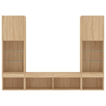 ТВ стенни модули с LED, 5 части, сонома дъб, инженерно дърво