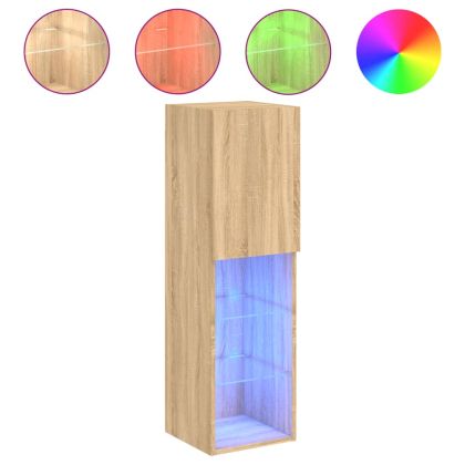 ТВ шкафове с LED осветление 2 бр дъб сонома 30,5x30x102 см